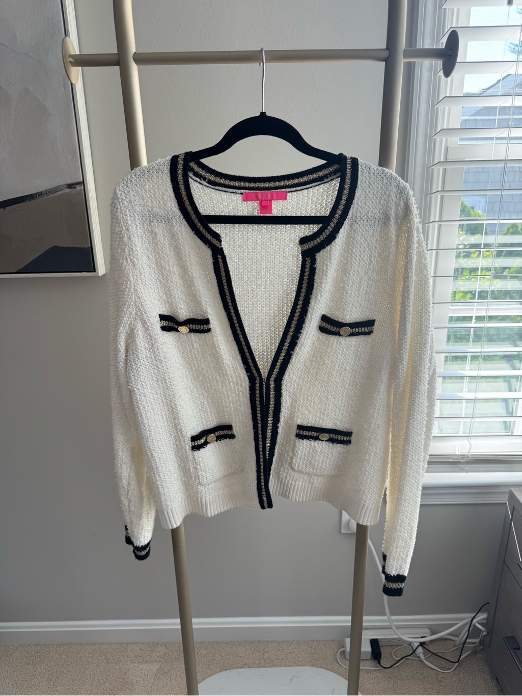 Lilly Pulitzer White Knit Blazer With Black Trim